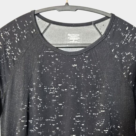 Athleta Speedlight Speckle Long Sleeve Top M Black Workout Athleisure Yoga NWOT - Picture 4 of 9